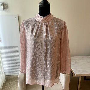 Fashion Nova Light Pink Sheer Mock Neck 3/4 Sleeve Blouse Size Large
